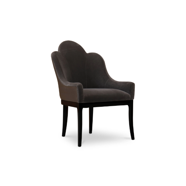 Anastasia Dining Chair by KOKET: a fully upholstered dining chair with modern allure created by the luxurious curves and bold lines. A thoughtful seating option for your restaurant interior design.