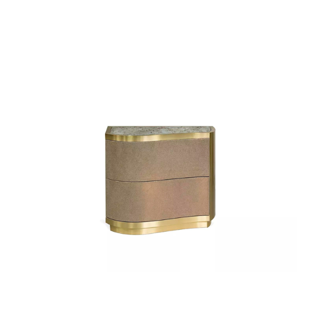 Poêm Nightstand: with its elegant curves, this nightstand features neutral colors and golden details.