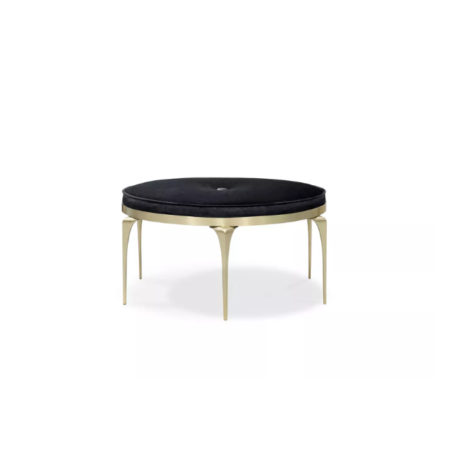 Rita Fabric Coffee Table: With a round black fabric tabletop and an elegant golden structure.