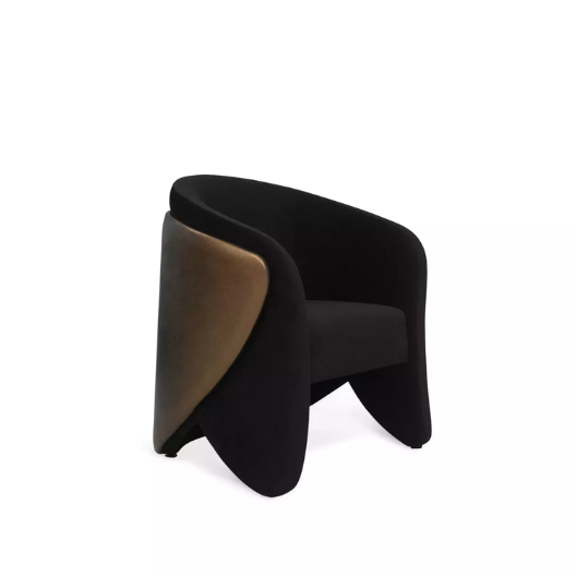 Denise Chair: with a modern look, this full upholstery chair has a layered fram, in two colors - black and brown.
