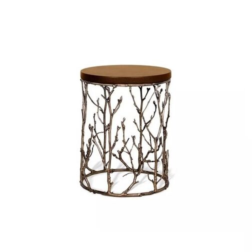 Enchanted Side Table has an aged brass structure resembling branches and a luxurious ebony veneer tabletop.