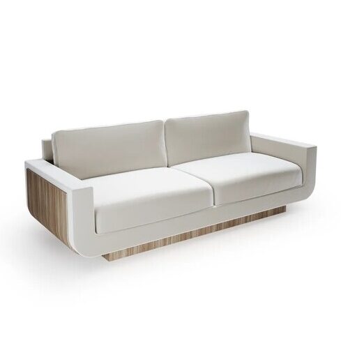 Simple yet sophisticated, the creamy toned Sofia Sofa has clean lines. Its wood base gives this furniture piece a luxurious touch.