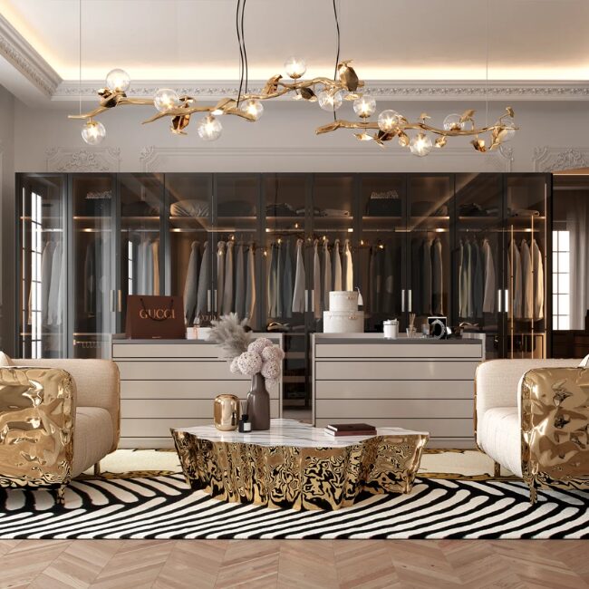 Hera Chandelier by Boca do Lobo, a stunning brass light fixture with intricate crystal accents inspired by Greek mythology.