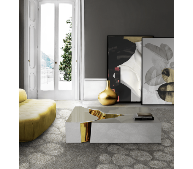 Unique designer centre table with metallic textures.