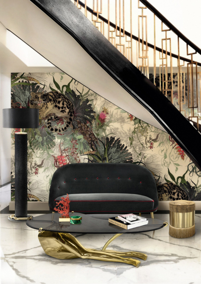 Artistic polished brass luxury coffee table.