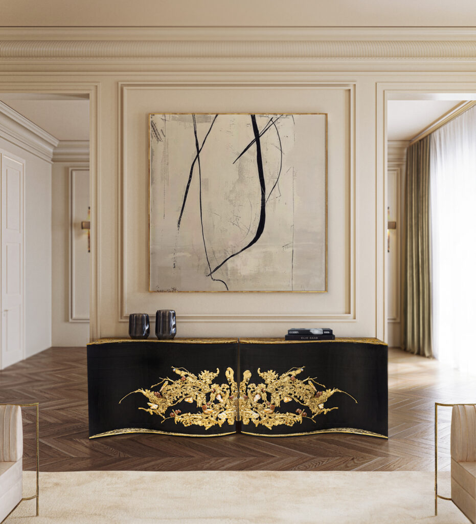empress console koket crystal and brass lace over matte black - design miami 2025 furniture art trends