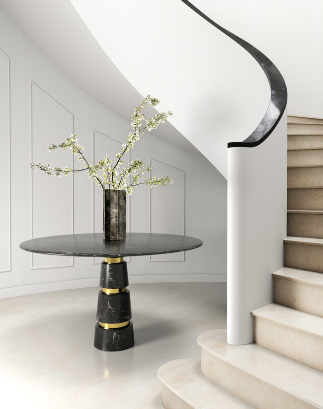 Avalanche Console with Estremoz marble in a minimalist foyer design