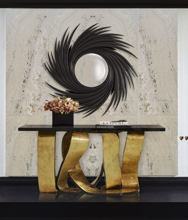 Ribbon Console by KOKET as a statement piece for elegant foyer styling