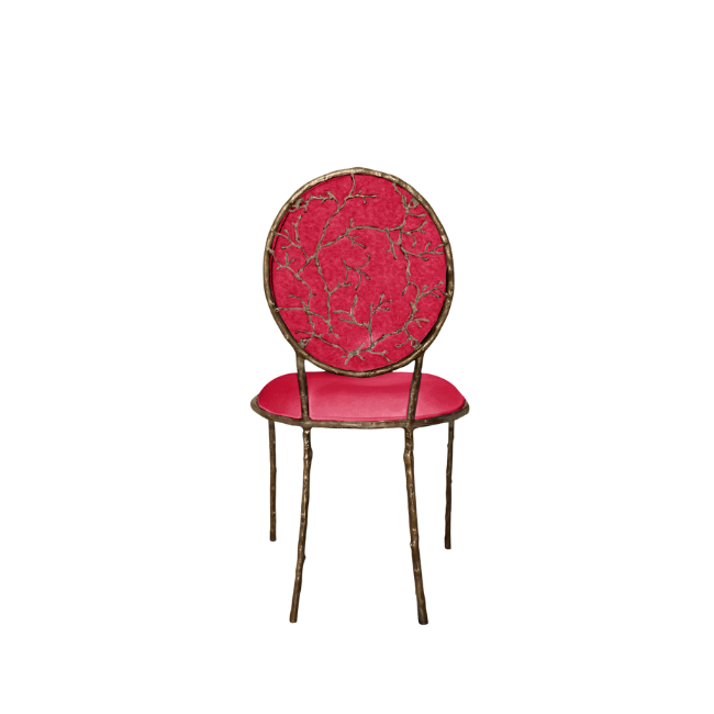 dining chair in pink velvet by koket with metal branches - perfect vanity chair - feminine nature inspired design