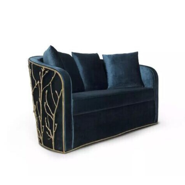 enchated sofa by koket in blue velvet with metal branches furniture