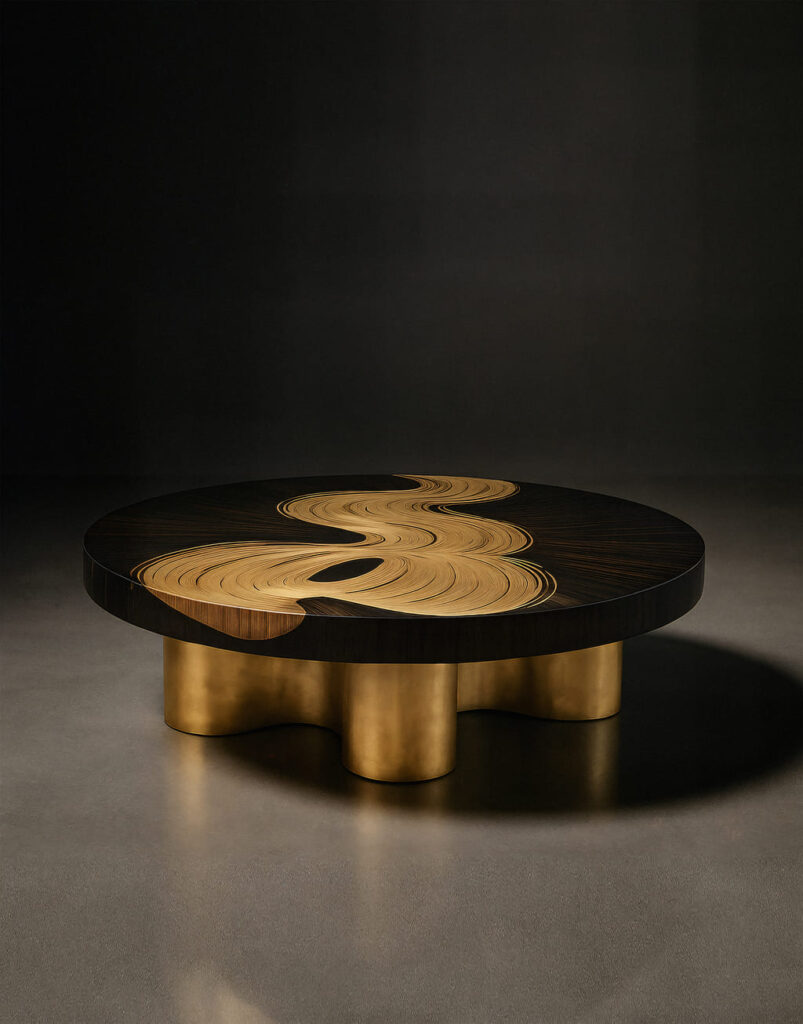 bliss coffee cocktail table koket luxury home decor - straw marquetry - savoire faire in furniture - contemporary design
