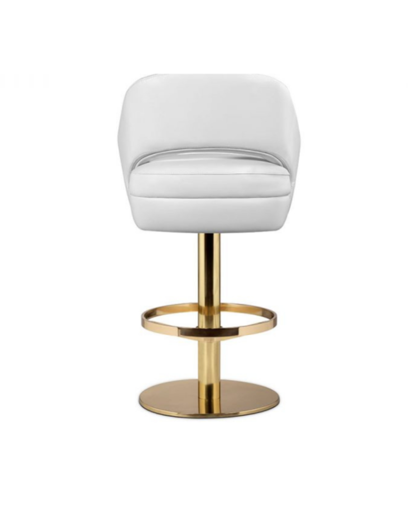 Mid-century inspired bar chair with velvet upholstery and 360-degree swivel base