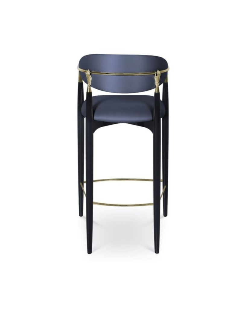 Contemporary bar stool with lacquered metal frame and hand detail accents