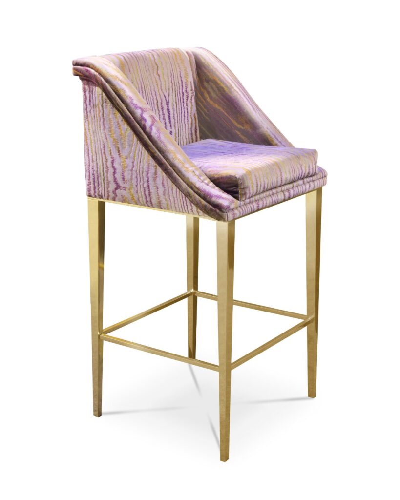 Elegant bar chair with feminine curves and upholstered seat in a soft silhouette