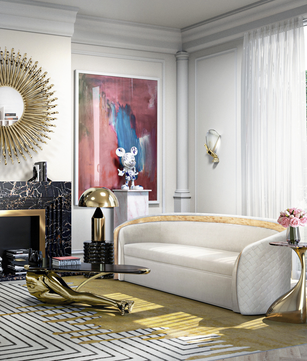 goddess mirror gold brass and muse sconce with hand in brass over onyx by koket - legs coffee table cocktail table in brass of women's legs - human inspired design