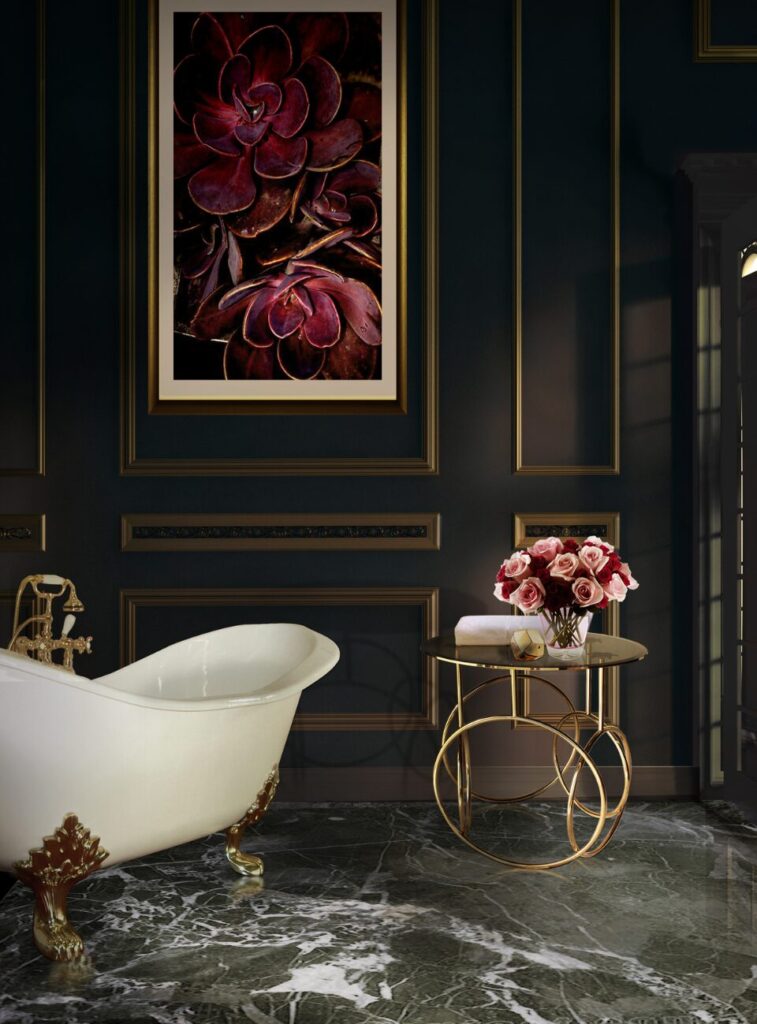 Playful modern side table with metallic hoops and floral details by KOKET