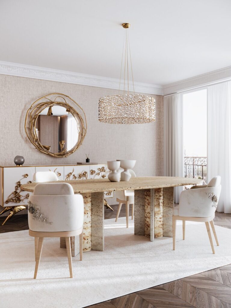 Timeless dining room lighting design with the crystal Eternity Chandelier.