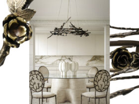 koket rose chandelier brass luxury lighting handmade in Portugal jewelry for the home