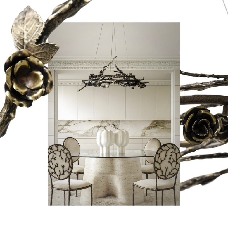koket rose chandelier brass luxury lighting handmade in Portugal jewelry for the home