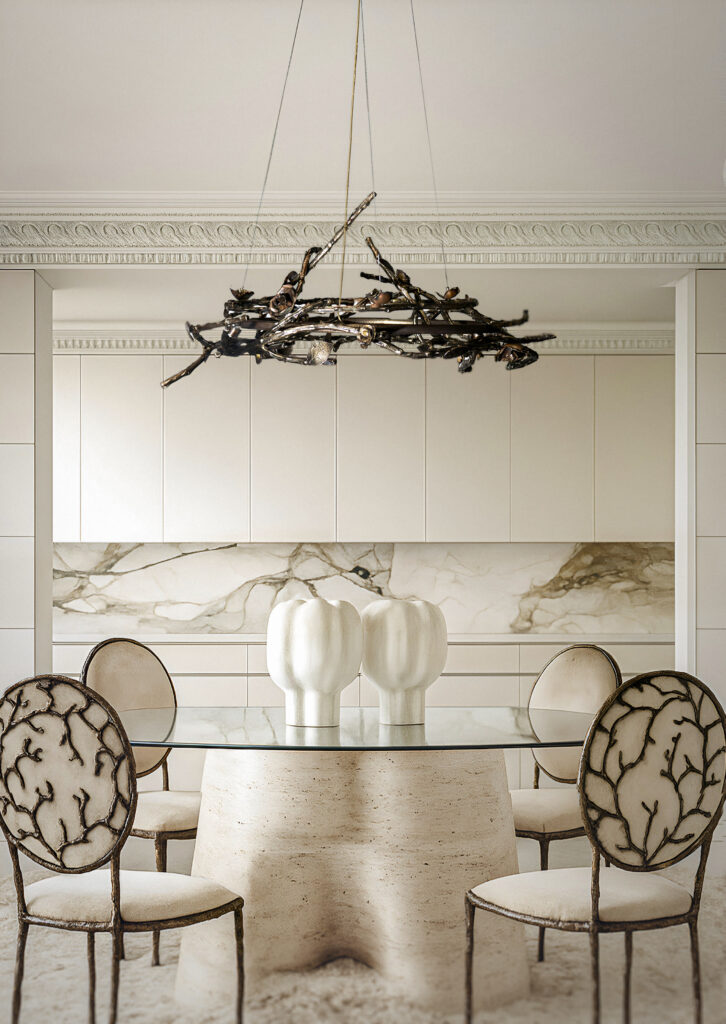 Luxe dining room design with the Rose Chandelier by KOKET in a romantic setting.