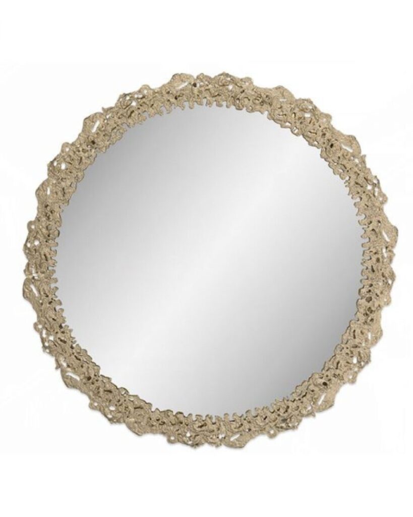 Cay mirror by Covet – modern luxury bathroom mirror inspired by volcanic nature with brass details