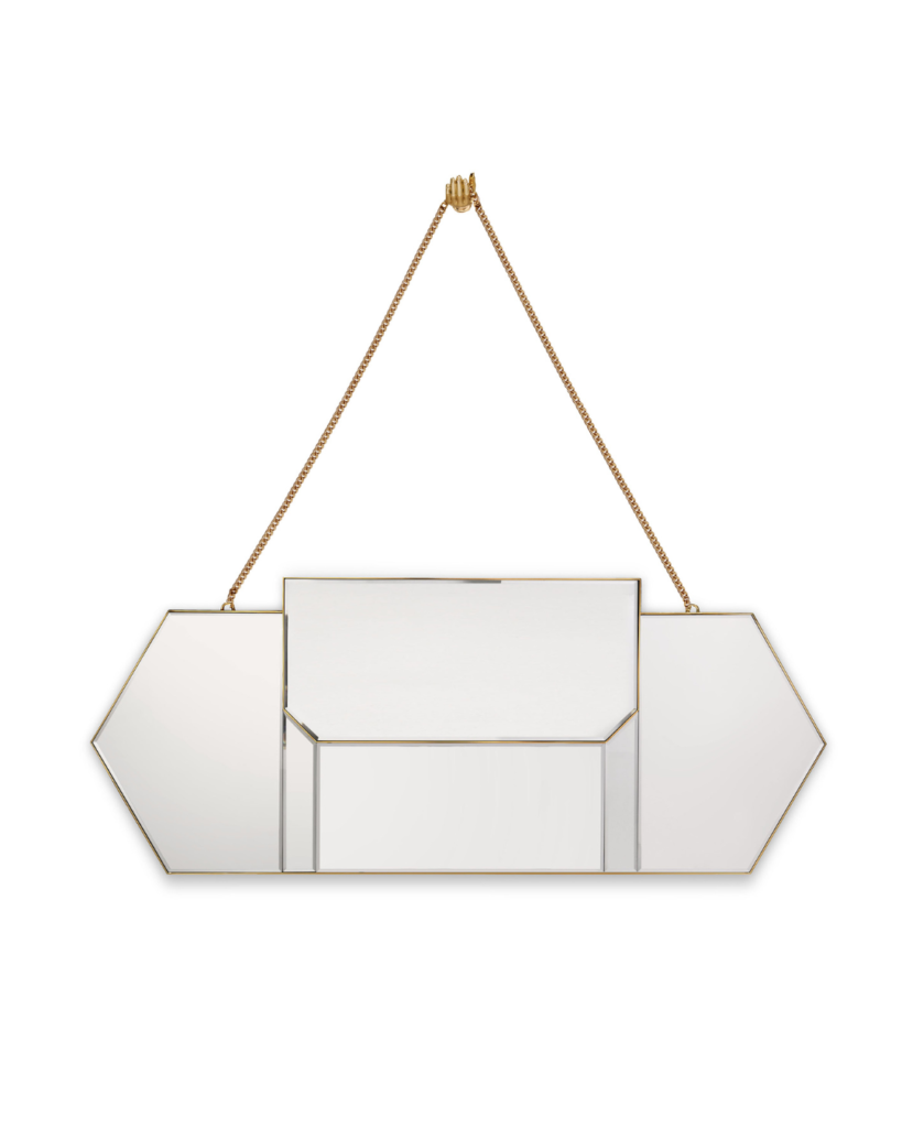 minimalist bathroom mirror with cast brass hand detail