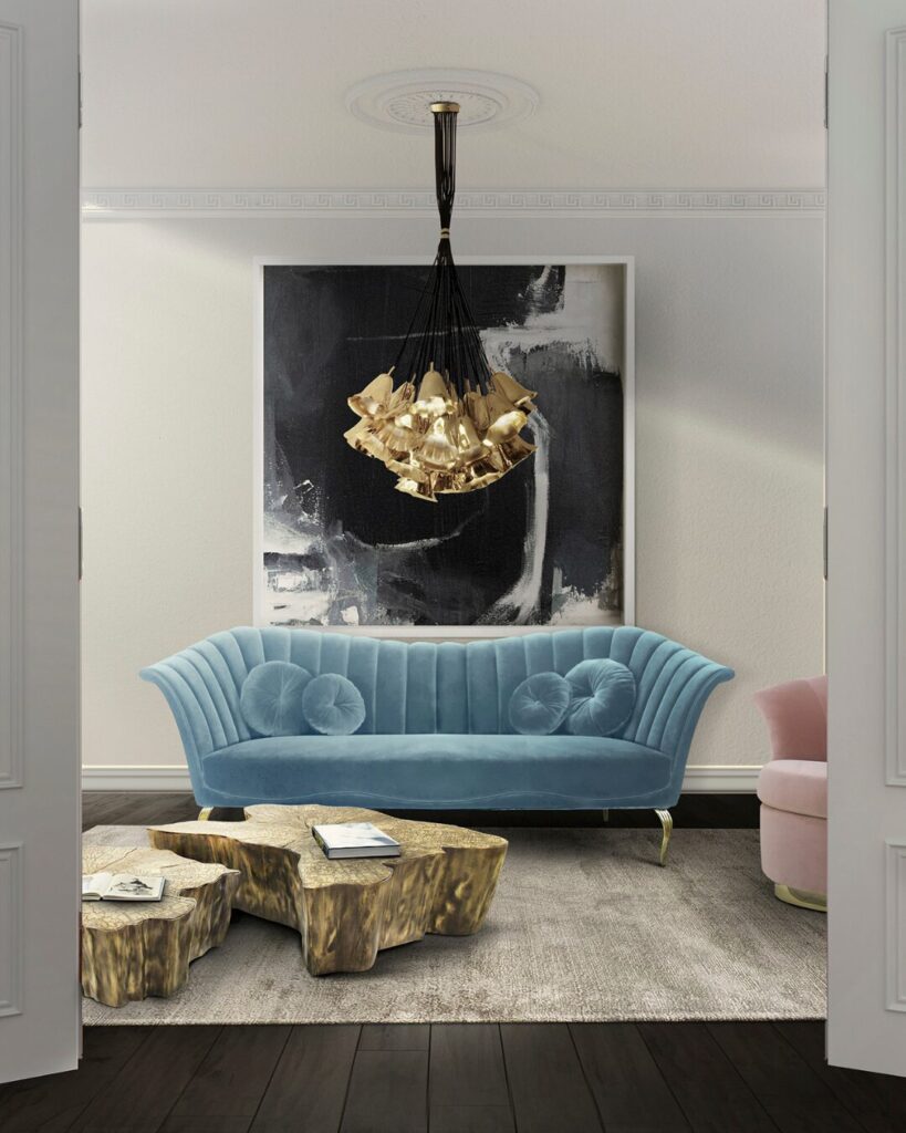 Modern and curvy metal base sofa
