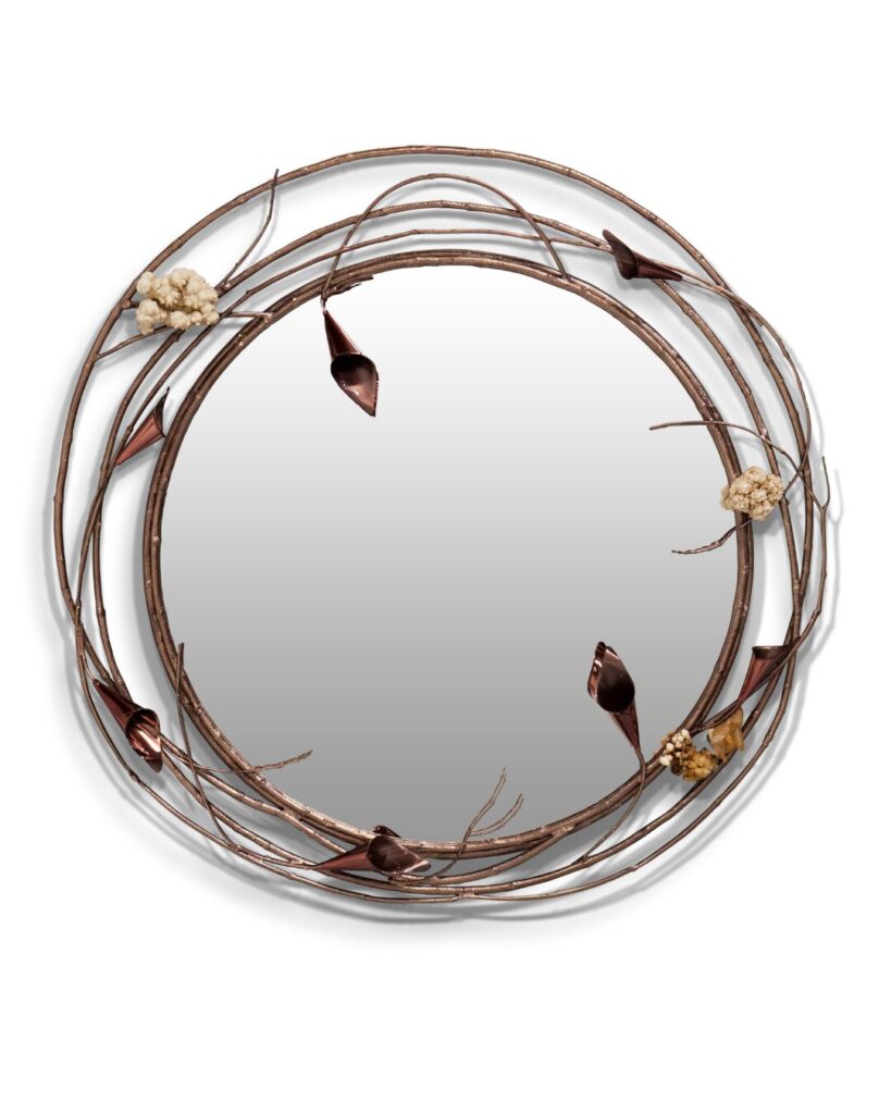 luxury bathroom mirror with floral design and sparkling crystal details