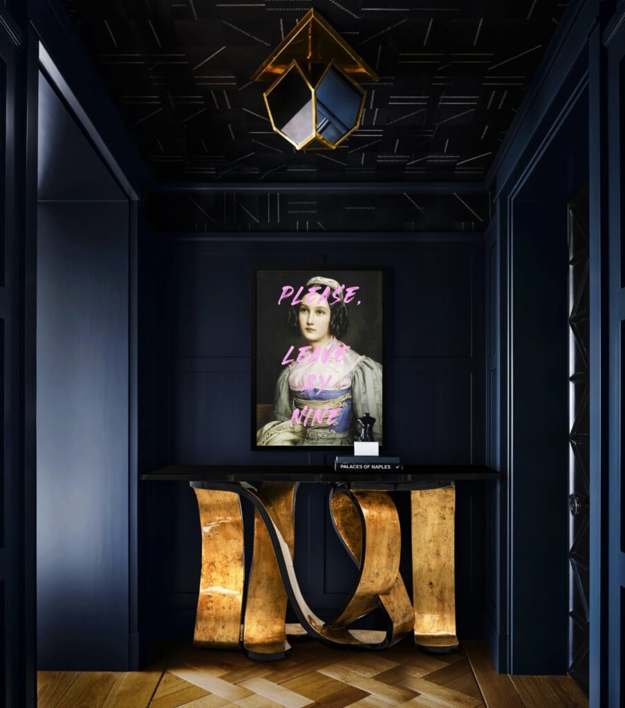 koket ribbon console table looping curves gold leaf miami trends