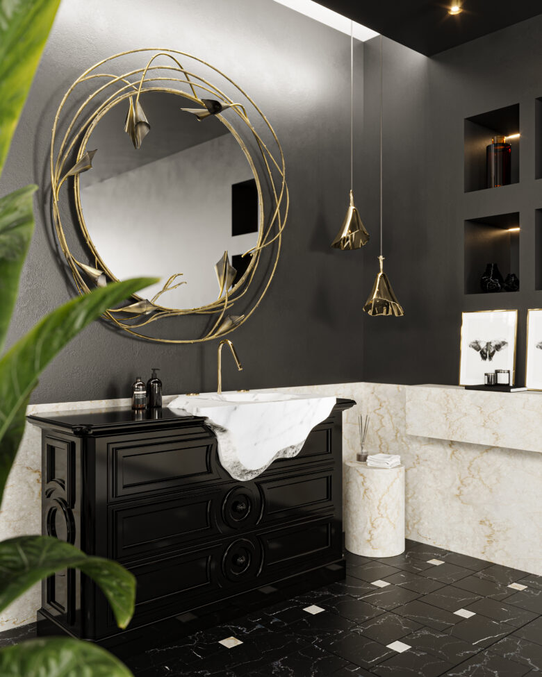 Stella Mirror by KOKET – floral luxury bathroom mirror with crystal accents for elegant interiors