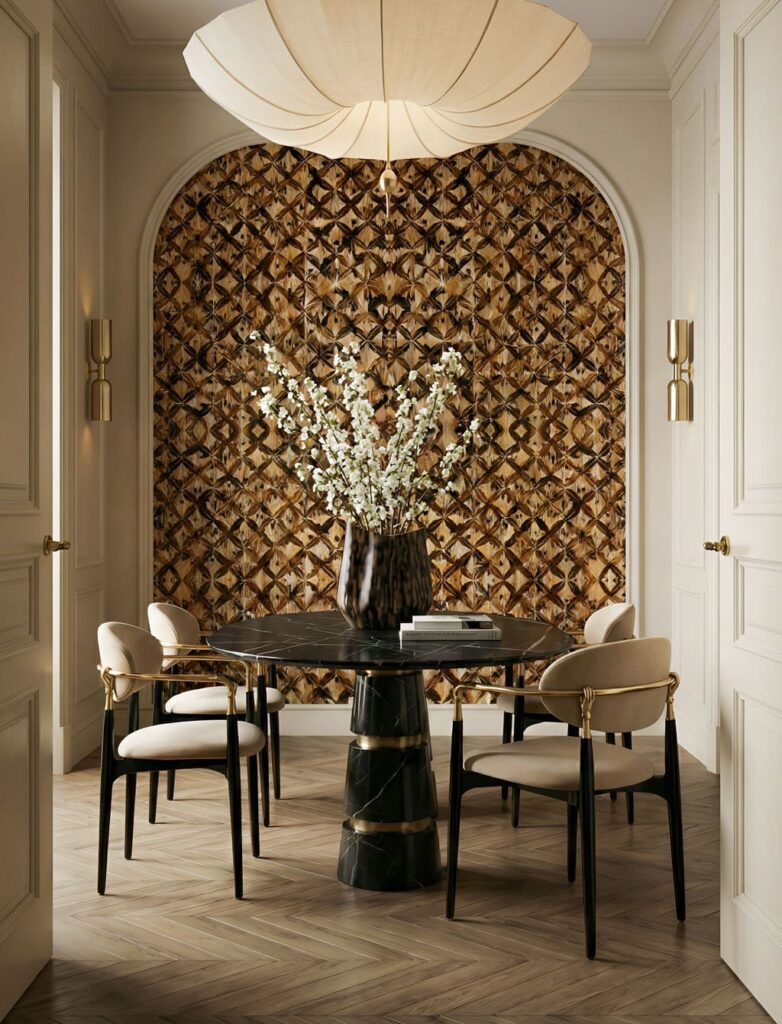 feather wallpaper koket dining room interior design trends 2026