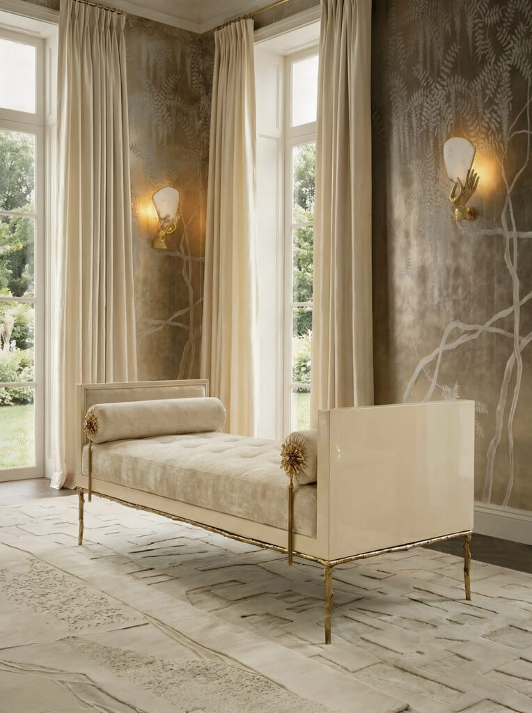 prive bench with metal jewelry for the home ornamental details