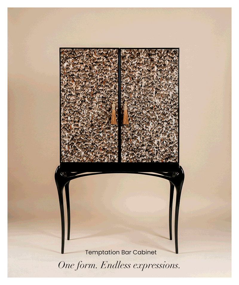 Temptation Bar Cabinet by KOKET The Temptation bar cabinet by KOKET is a sculptural furniture piece inspired by the feminine form, defined by fluid curves, bold finishes and a strong visual presence within contemporary interiors.